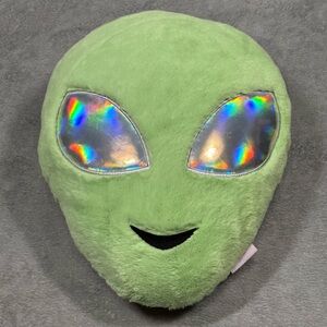 Isaac Mizrahi Alien Plush Pillow Green Holographic Eyes Soft Decor 18x15 Large